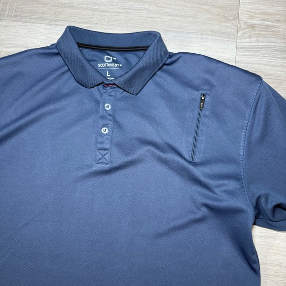 SCOTTeVEST Men's Tech Polo Shirt Large Blue Short Sleeve Zipper Pocket Size L - Picture 1 of 8